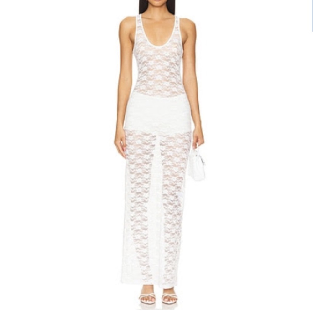 REVOLVE White Sheer Lace Maxi Dress | Sleeveless | Size L